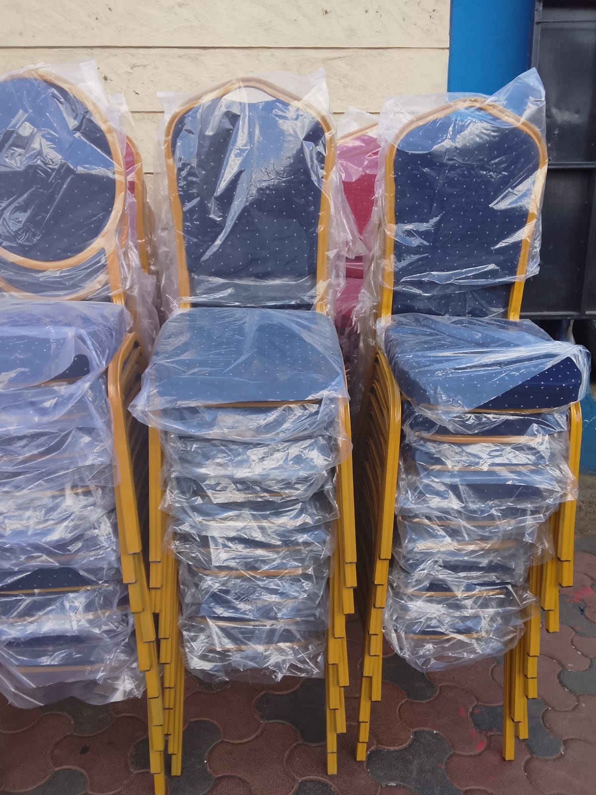 Stacked chairs ready for delivery